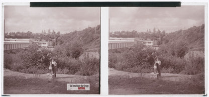 Coutances, personnages, Normandie, plaque verre photo ancienne stéréo 6x13 cm