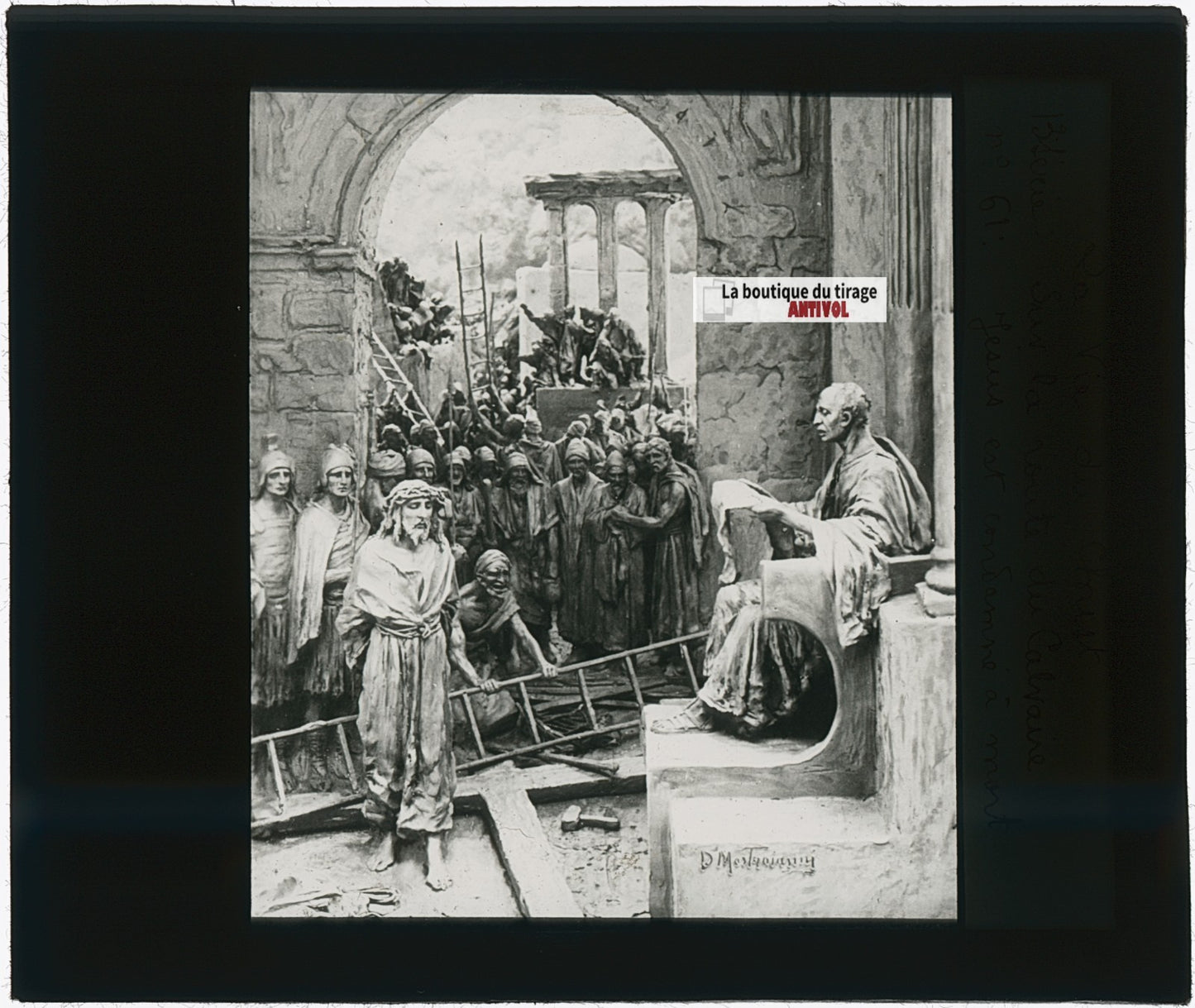 Jésus est condamné à mort, photo plaque verre, noir & blanc, 8,5x10 cm