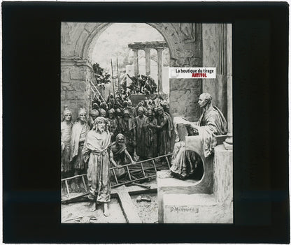 Jésus est condamné à mort, photo plaque verre, noir & blanc, 8,5x10 cm