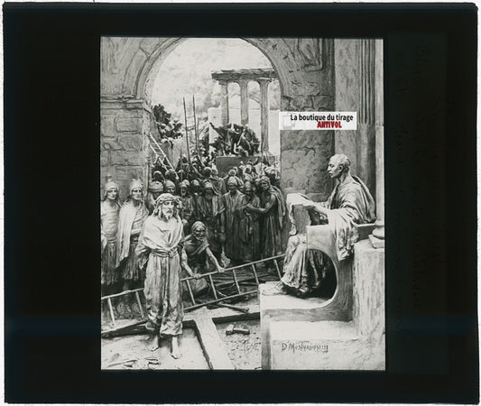 Jésus est condamné à mort, photo plaque verre, noir & blanc, 8,5x10 cm