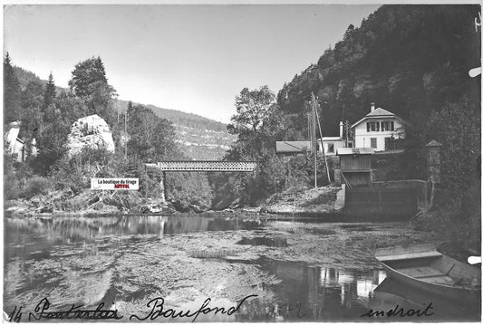 Lac Biaufond, Doubs, Plaque verre photo ancienne, positif noir & blanc 10x15 cm