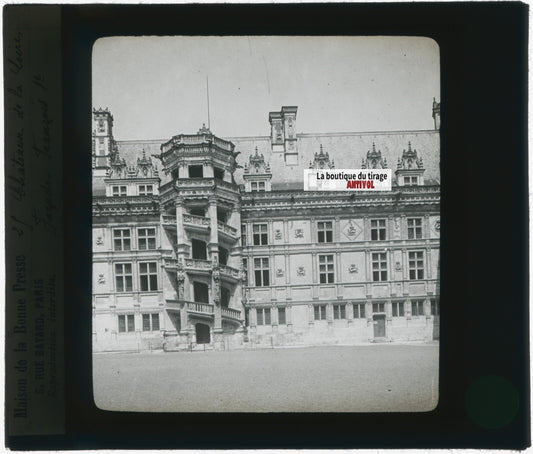 Château royal de Blois, photo plaque verre, noir & blanc, positif 8,5x10 cm