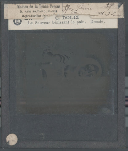 Le Christ bénissant le pain, dessin, plaque verre, positif 8,5x10 cm