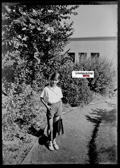 Plaque verre photo ancienne négatif noir et blanc 13x18 cm Trois Epis enfant
