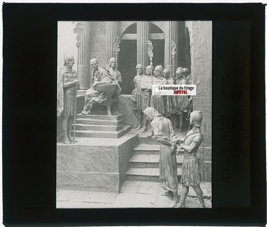 Jésus d’Hérode à Pilate, photo plaque verre, noir & blanc, 8,5x10 cm