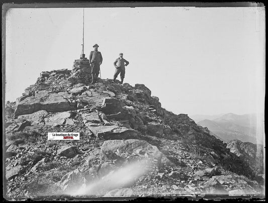 Le Perthus randonnée, Plaque verre photo, négatif noir & blanc 9x12 cm France