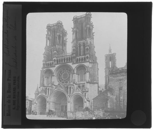 Cathédrale Notre-Dame de Laon, photo ancienne plaque verre, positif 8,5x10 cm