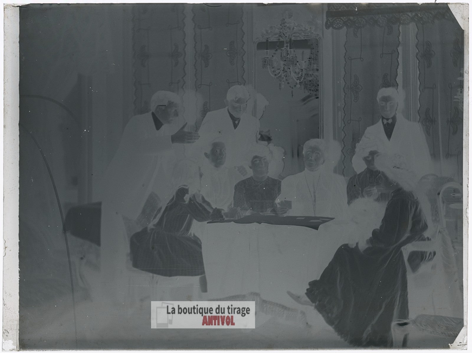 Portrait de groupe, Versailles, plaque verre, photo ancienne, négatif 9x12 cm