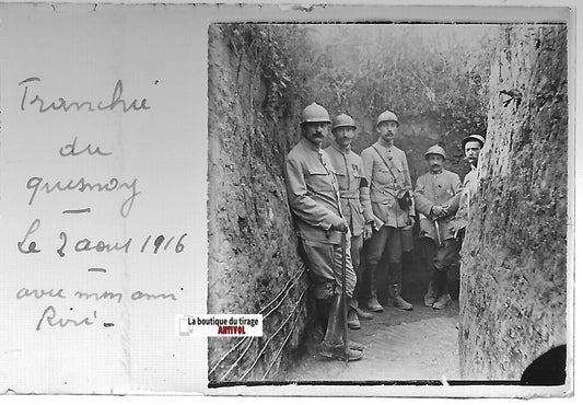 Tranchée du Quesnoy, Plaque verre photo stéréo, positif noir & blanc 4,5x10,7 cm