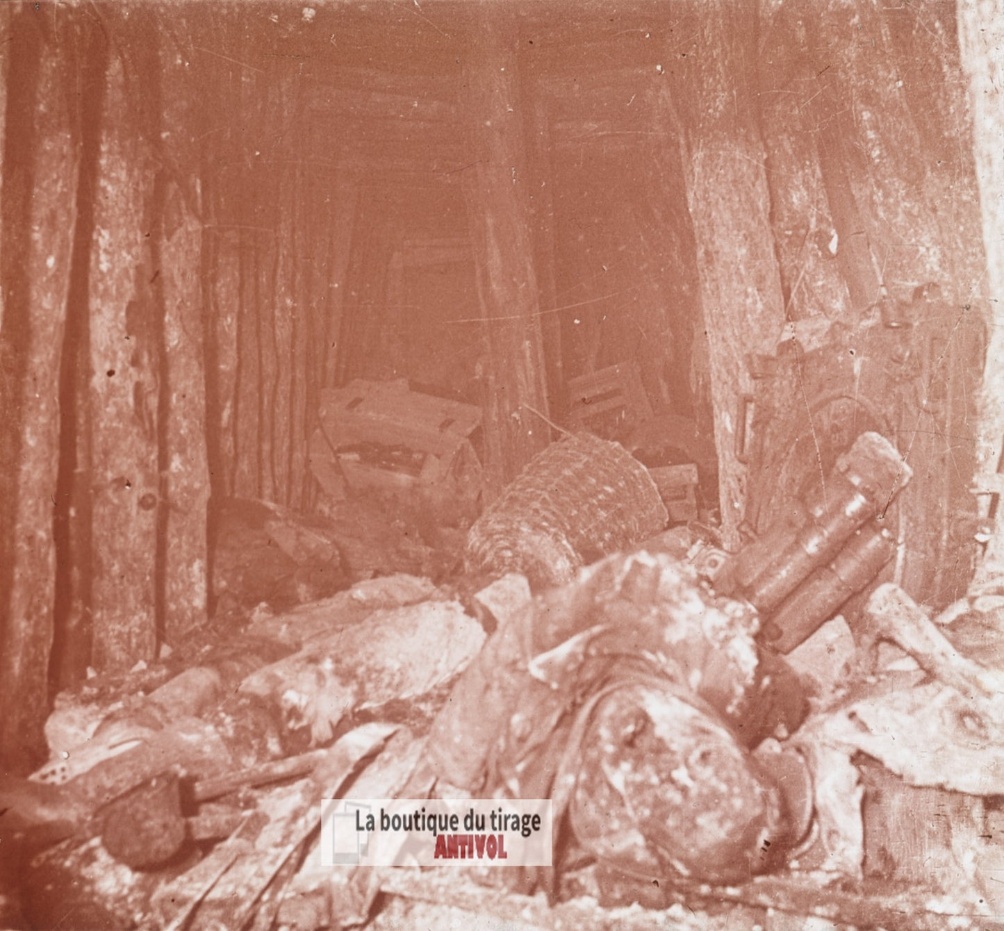 Tunnel de Cornillet, guerre WW1, plaque verre stéréo, photo 4,5x10,7 cm