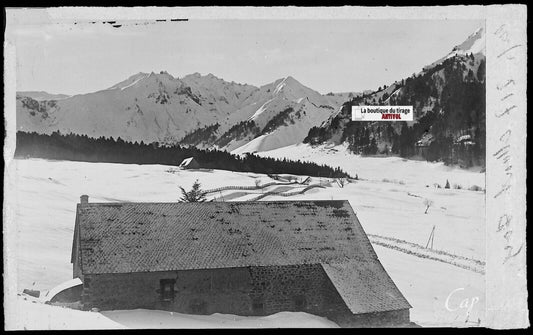 Plaque verre photo vintage négatif noir & blanc 9x14 cm, Mont-Dore, montagne