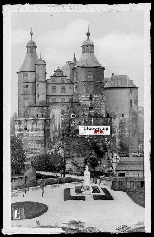 Plaque verre photo vintage négatif noir & blanc 9x14 cm Montbéliard, Doubs