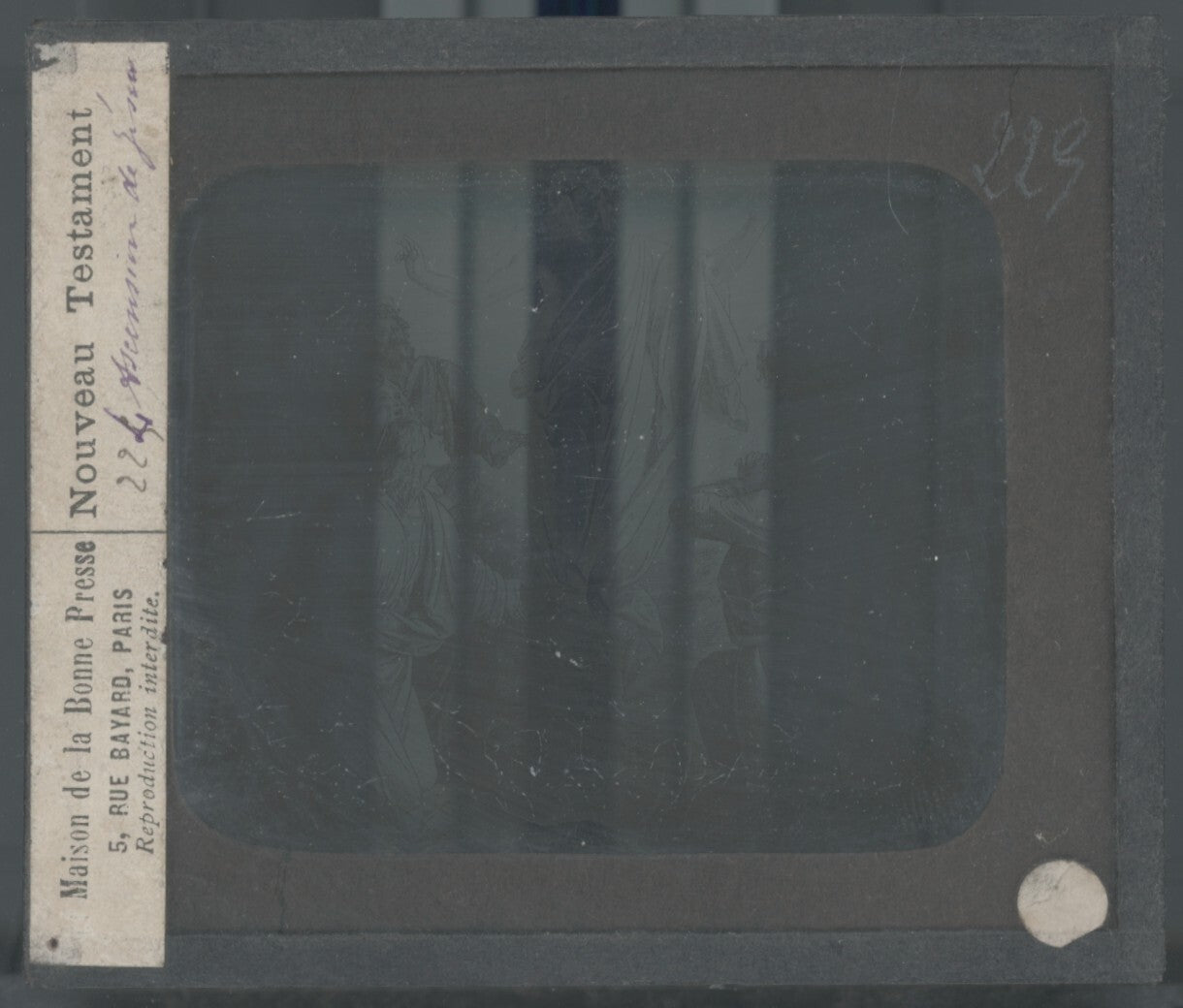 Scène religieuse, dessin, plaque de verre, noir & blanc, positif 8,5x10 cm