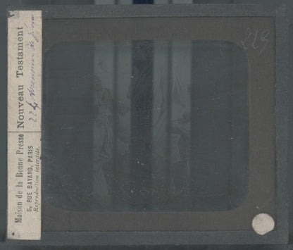 Scène religieuse, dessin, plaque de verre, noir & blanc, positif 8,5x10 cm