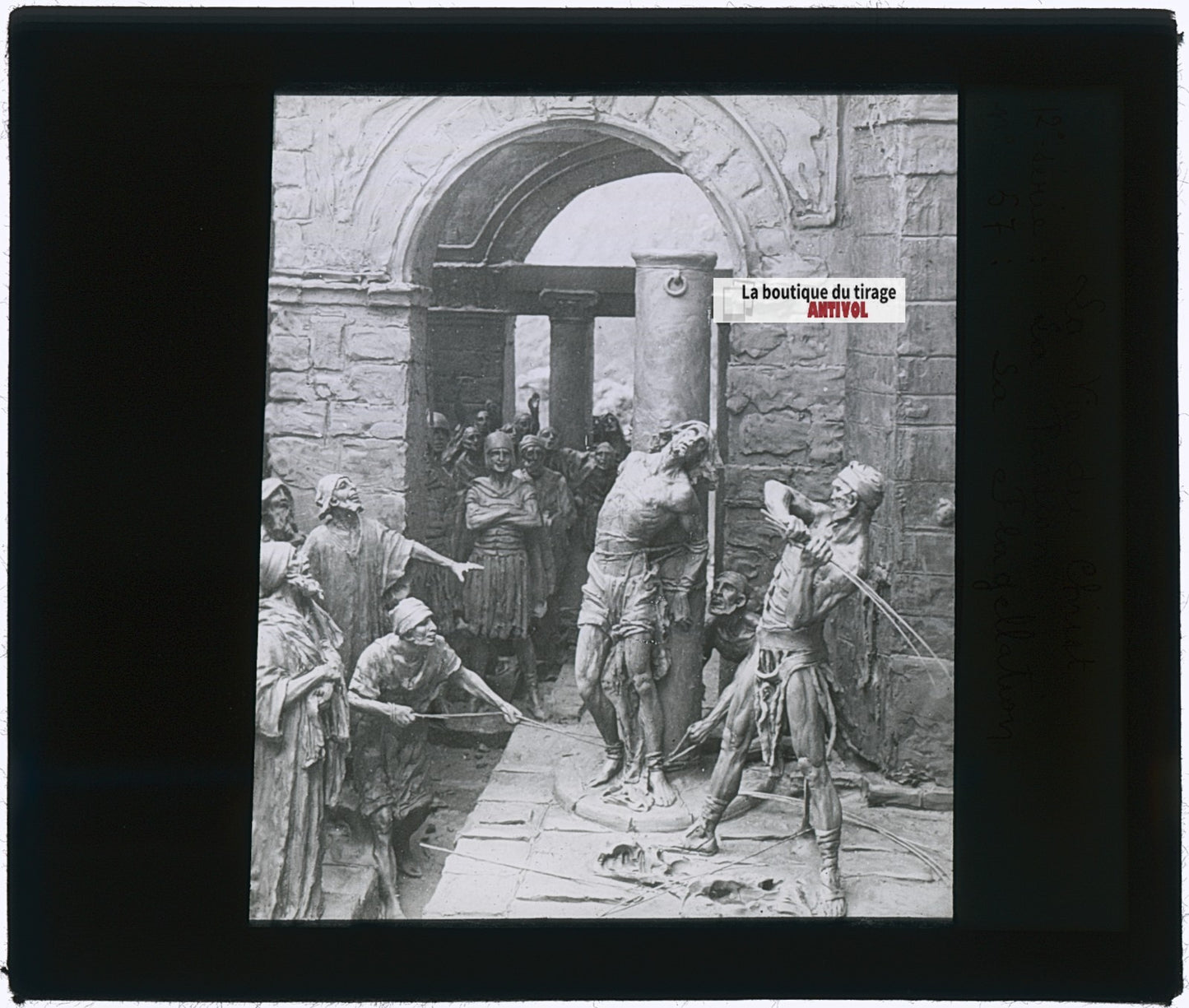 La Flagellation, Christ, photo plaque verre, noir & blanc, positif 8,5x10 cm