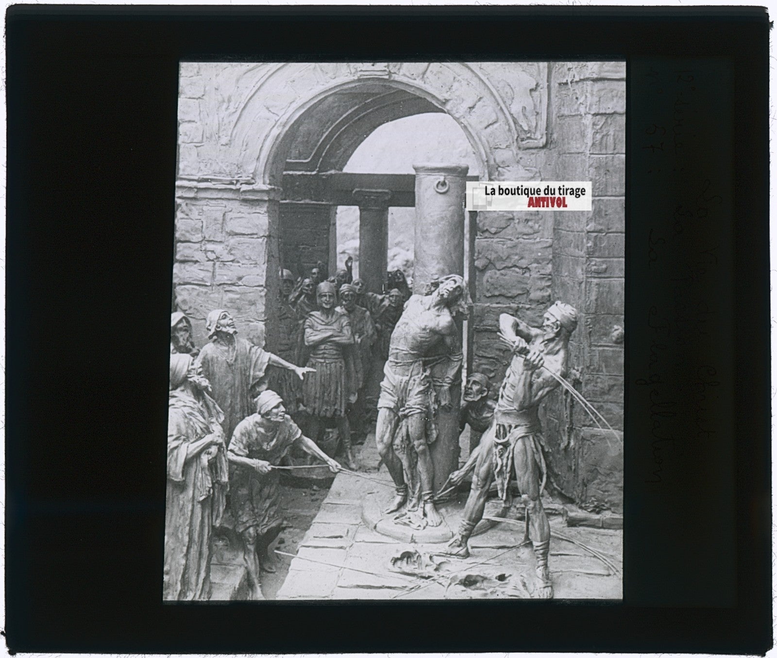 La Flagellation, Christ, photo plaque verre, noir & blanc, positif 8,5x10 cm