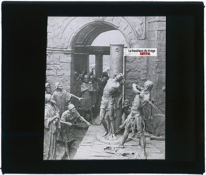 La Flagellation, Christ, photo plaque verre, noir & blanc, positif 8,5x10 cm