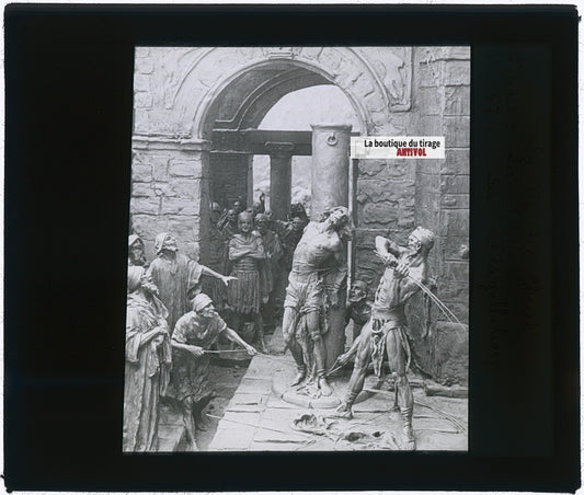 La Flagellation, Christ, photo plaque verre, noir & blanc, positif 8,5x10 cm