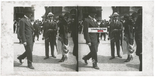 Scène de vie, Longchamp, Paris, plaque verre stéréoscopique, positif 8,5x17 cm