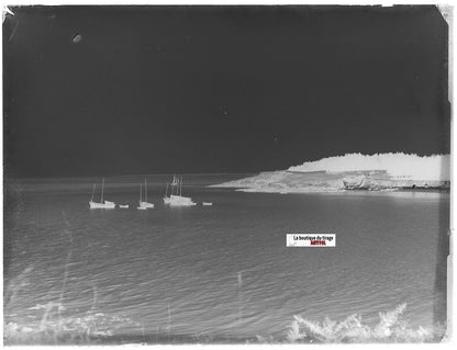 Bateaux, Océan, mer, Plaque verre photo ancienne, négatif noir & blanc 9x12 cm