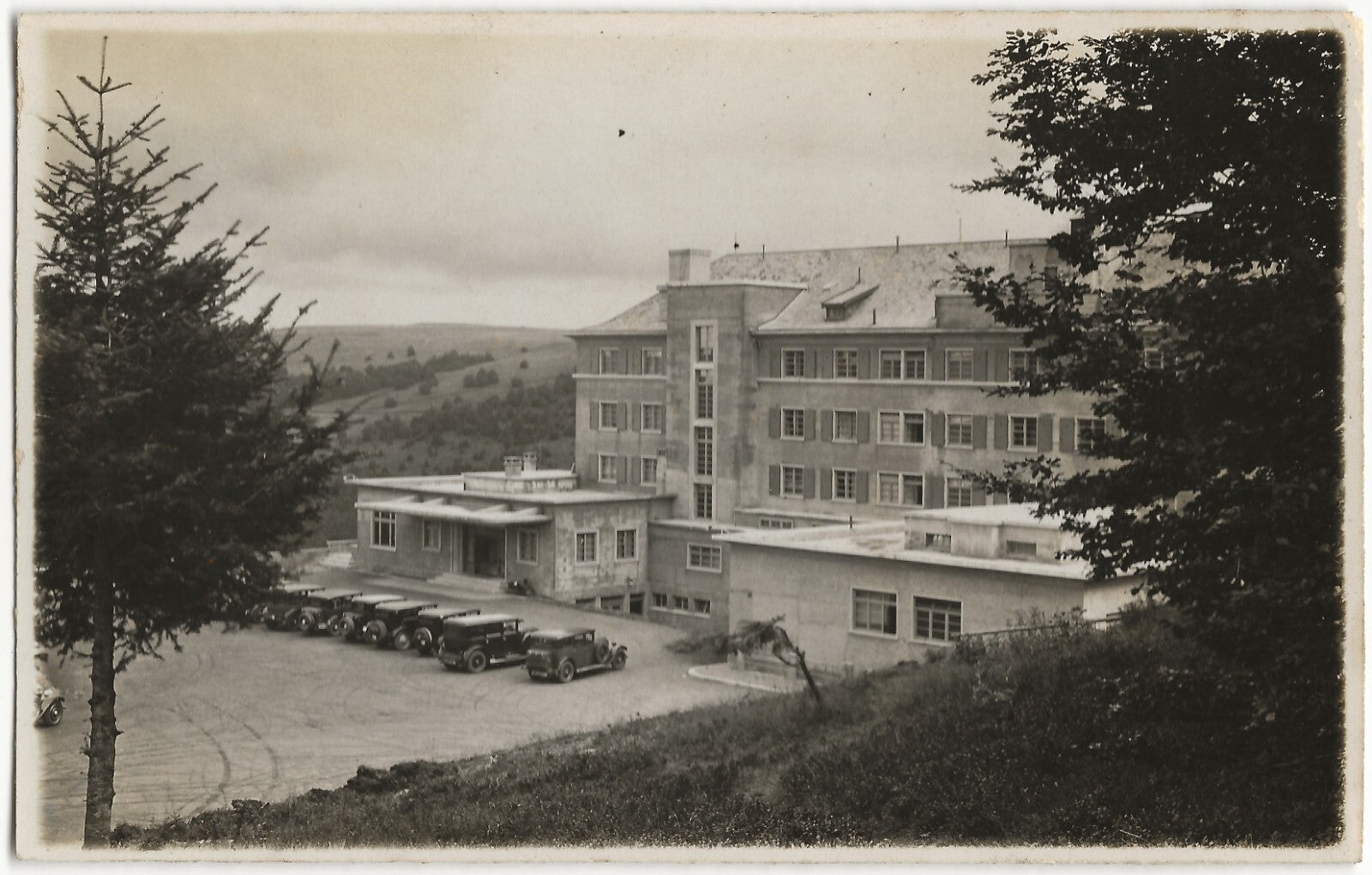 Plaque verre photo, négatif noir & blanc 9x14 cm, grand Hôtel Markstein, voiture