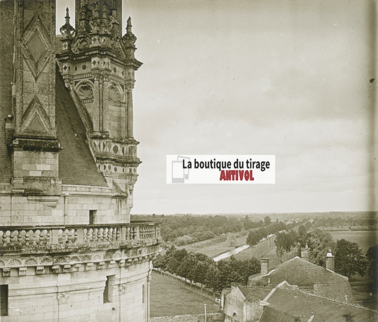 Château de Chambord, plaque verre, photo stéréoscopie, noir & blanc 6x13 cm