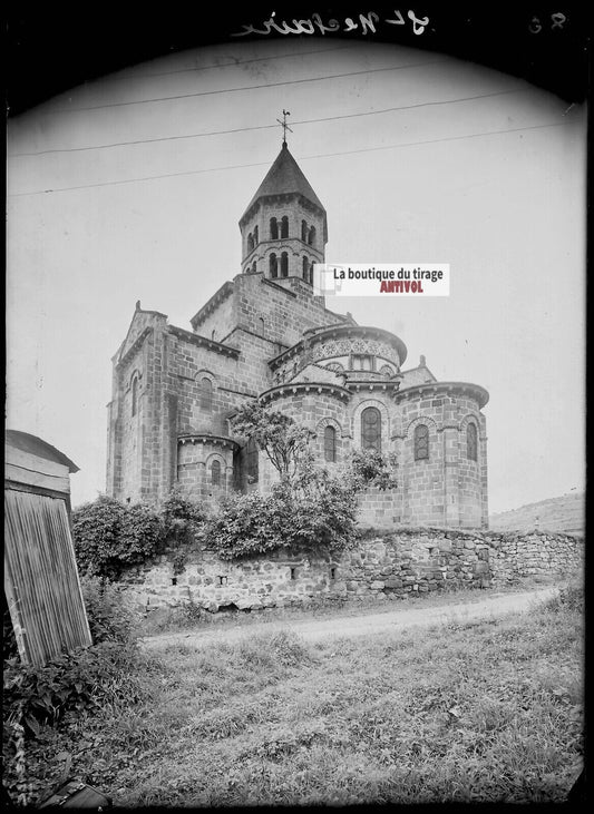 Plaque verre photo ancienne négatif noir et blanc 13x18 cm Saint-Nectaire église