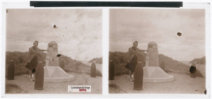 Voie de la Liberté, Utah Beach, plaque verre photo ancienne stéréo 6x13 cm