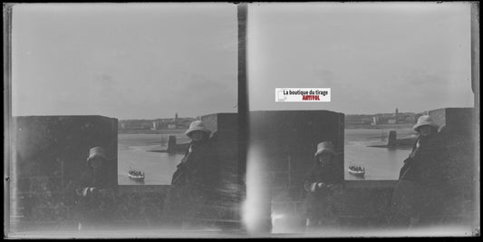 Les remparts Saint-Malo, Bretagne, plaque stéréo ancienne verre, négatif 9x18 cm