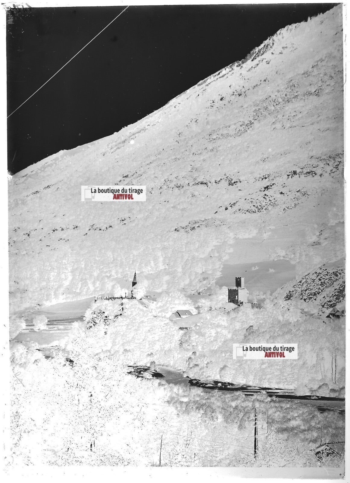 Plaque verre photo ancienne négatif noir et blanc 13x18 cm Bielle paysage 