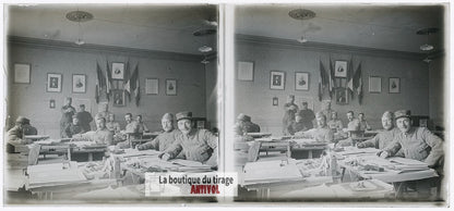 État-major français, guerre WW1, plaque verre photo ancienne stéréo 6x13 cm