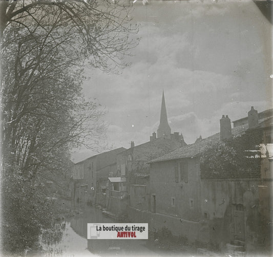 Vézelise village, guerre WW1, plaque verre photo ancienne stéréo 6x13 cm