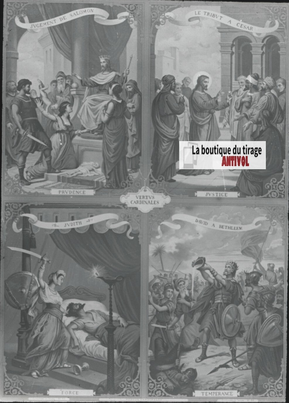 Scène religieuse, catéchisme, dessin peinture, plaque verre, positif 8,5x10 cm