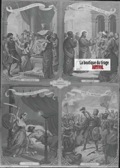 Scène religieuse, catéchisme, dessin peinture, plaque verre, positif 8,5x10 cm