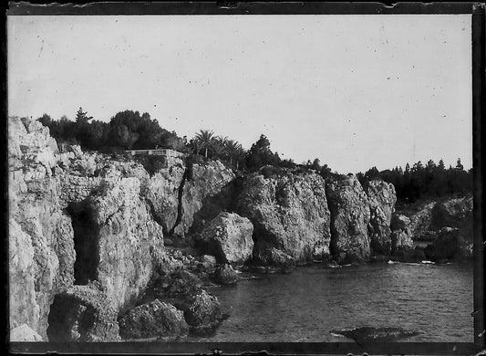 Plaque verre photo négatif noir et blanc 6x9 cm mer Provence crique paysage 