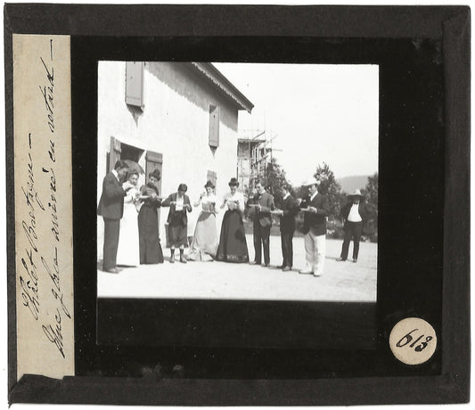 Châlet Bretagne, famille, photo ancienne plaque de verre, positif 8,5x10 cm