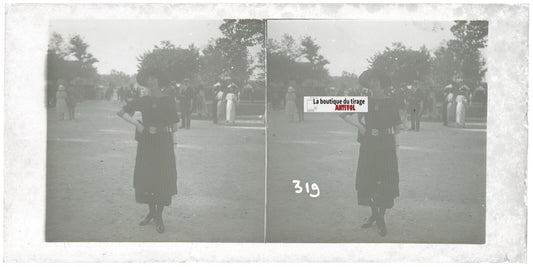 Hippodrome de Longchamp, Paris, stéréoscopie plaque verre, positif 8,5x17 cm