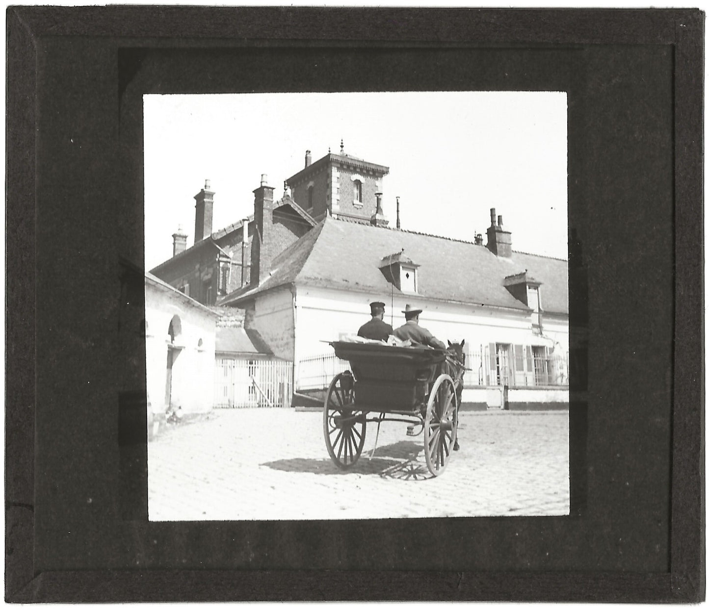 Calèche, Laon, Cerny-lès-Bucy, photo ancienne plaque de verre, positif 8,5x10 cm