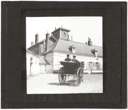 Calèche, Laon, Cerny-lès-Bucy, photo ancienne plaque de verre, positif 8,5x10 cm