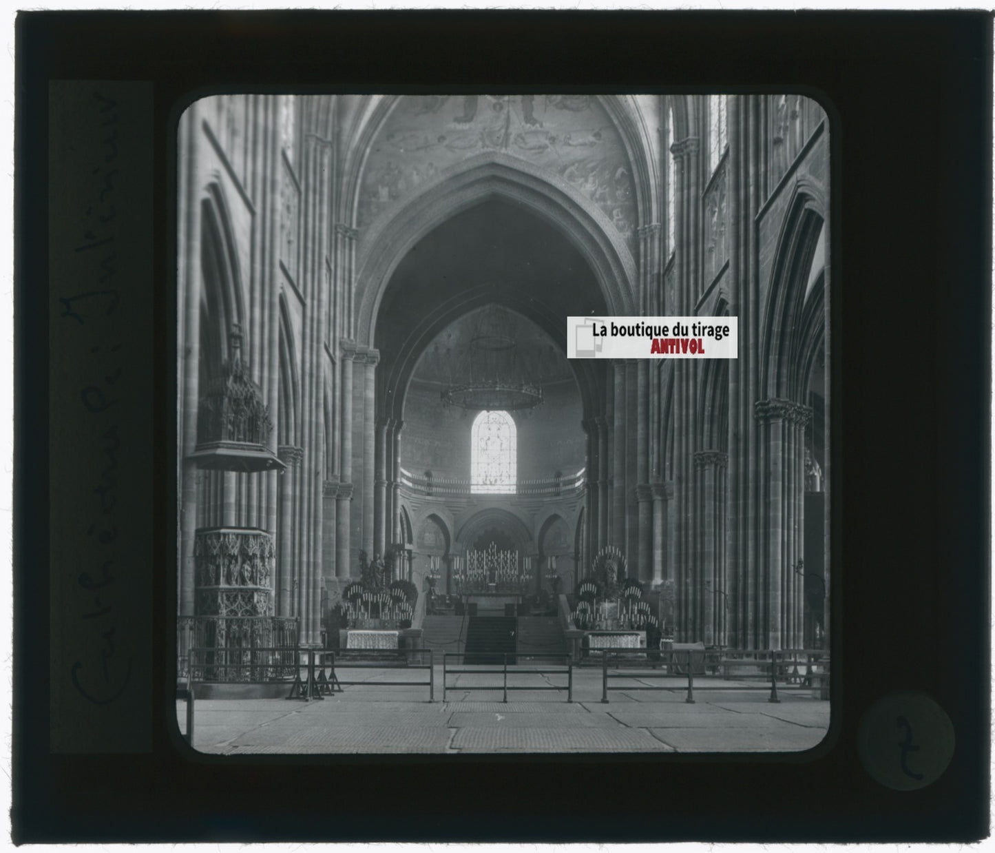 Cathédrale Strasbourg, photo plaque verre, noir & blanc, positif 8,5x10 cm