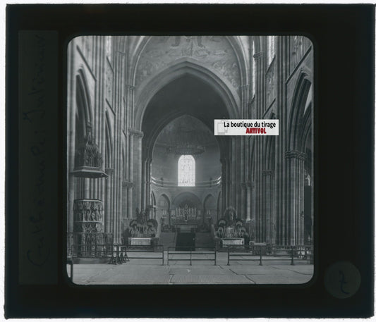 Cathédrale Strasbourg, photo plaque verre, noir & blanc, positif 8,5x10 cm