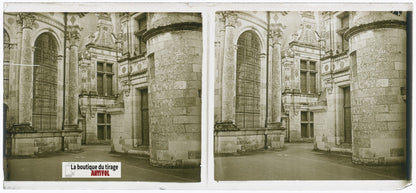 Château de Chambord, plaque verre, photo stéréoscopie, noir & blanc 6x13 cm