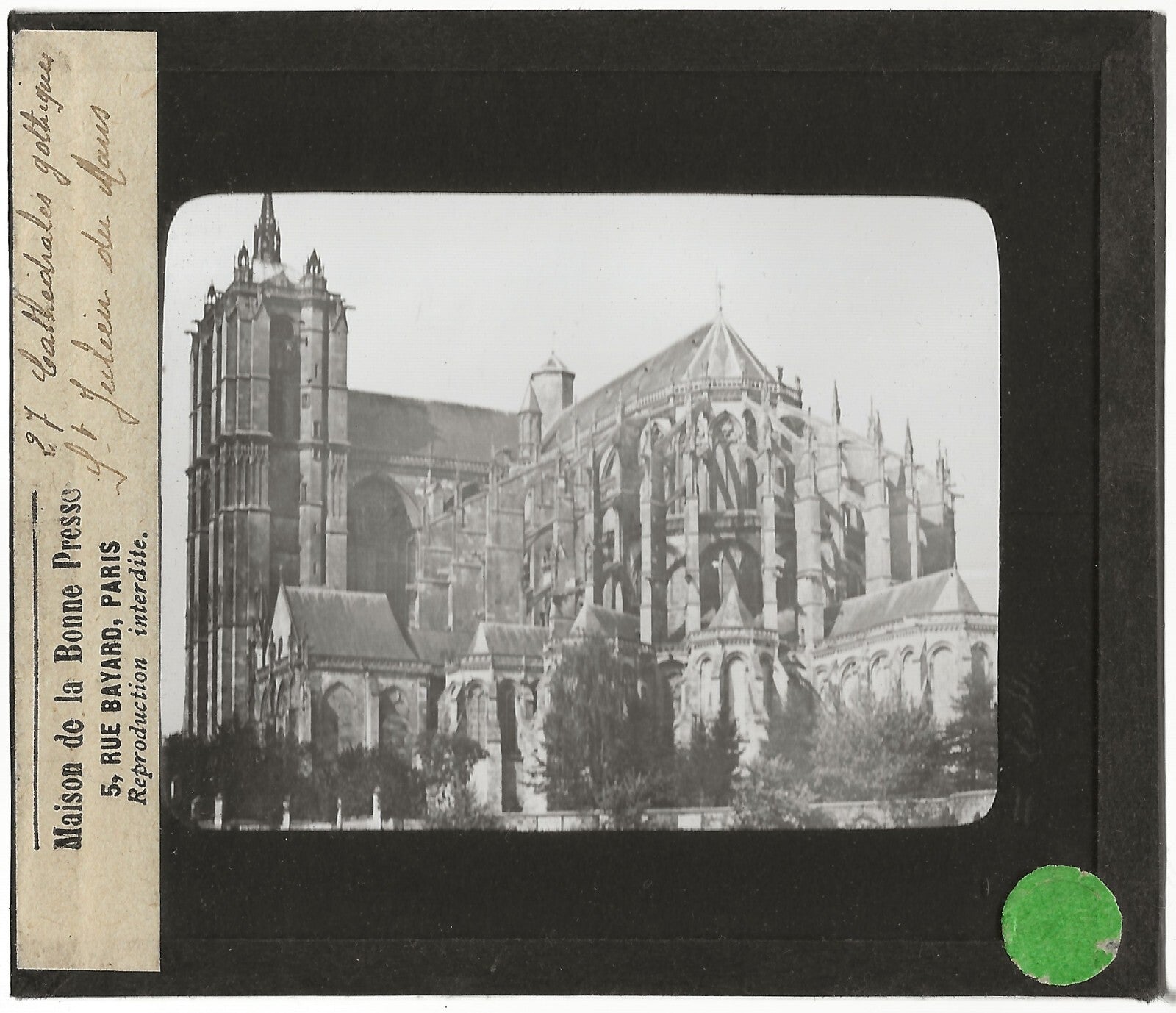 Cathédrale Saint Julien-Le Mans, photo plaque de verre, positif 8,5x10 cm
