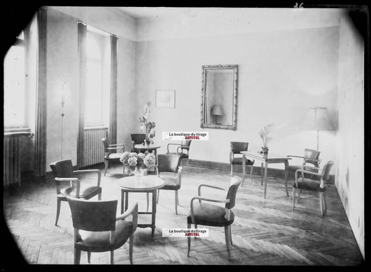 Plaque verre photo ancienne négatif noir et blanc 13x18 cm salon ancien