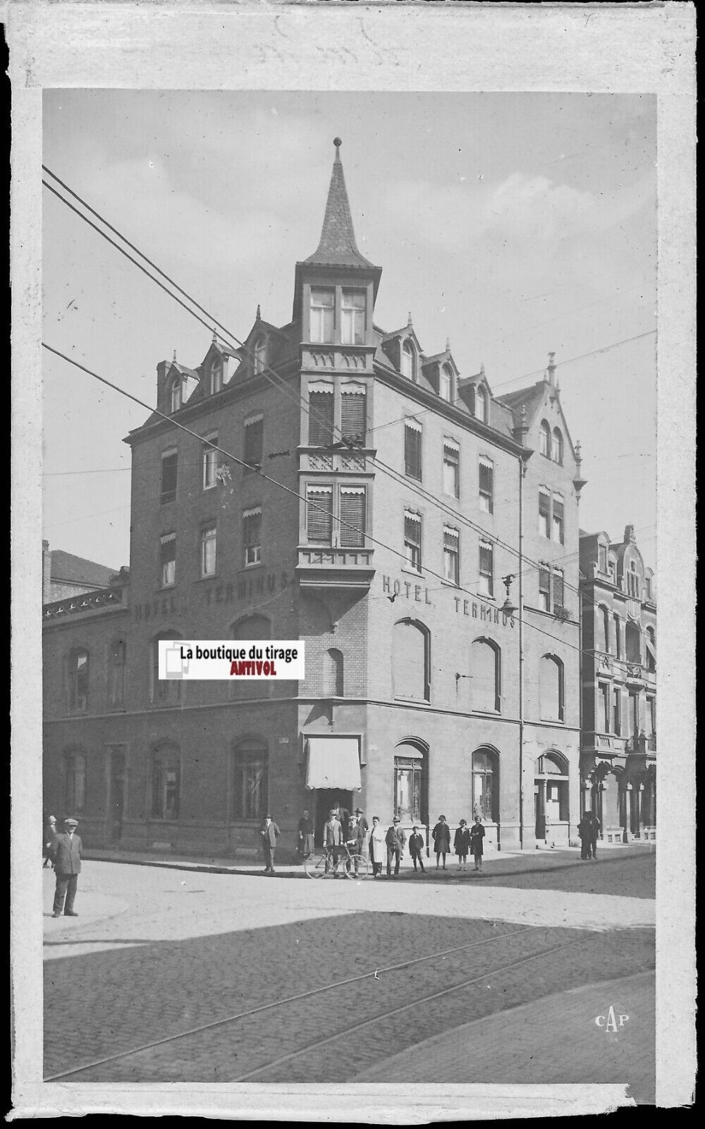 Hayange, hôtel Terminus, Plaque verre photo, négatif noir & blanc 9x14 cm