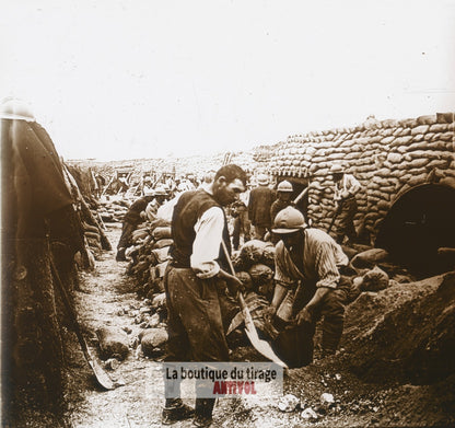 Abri de la “Place de l’Opéra", WW1, plaque verre photo ancienne stéréo 6x13 cm