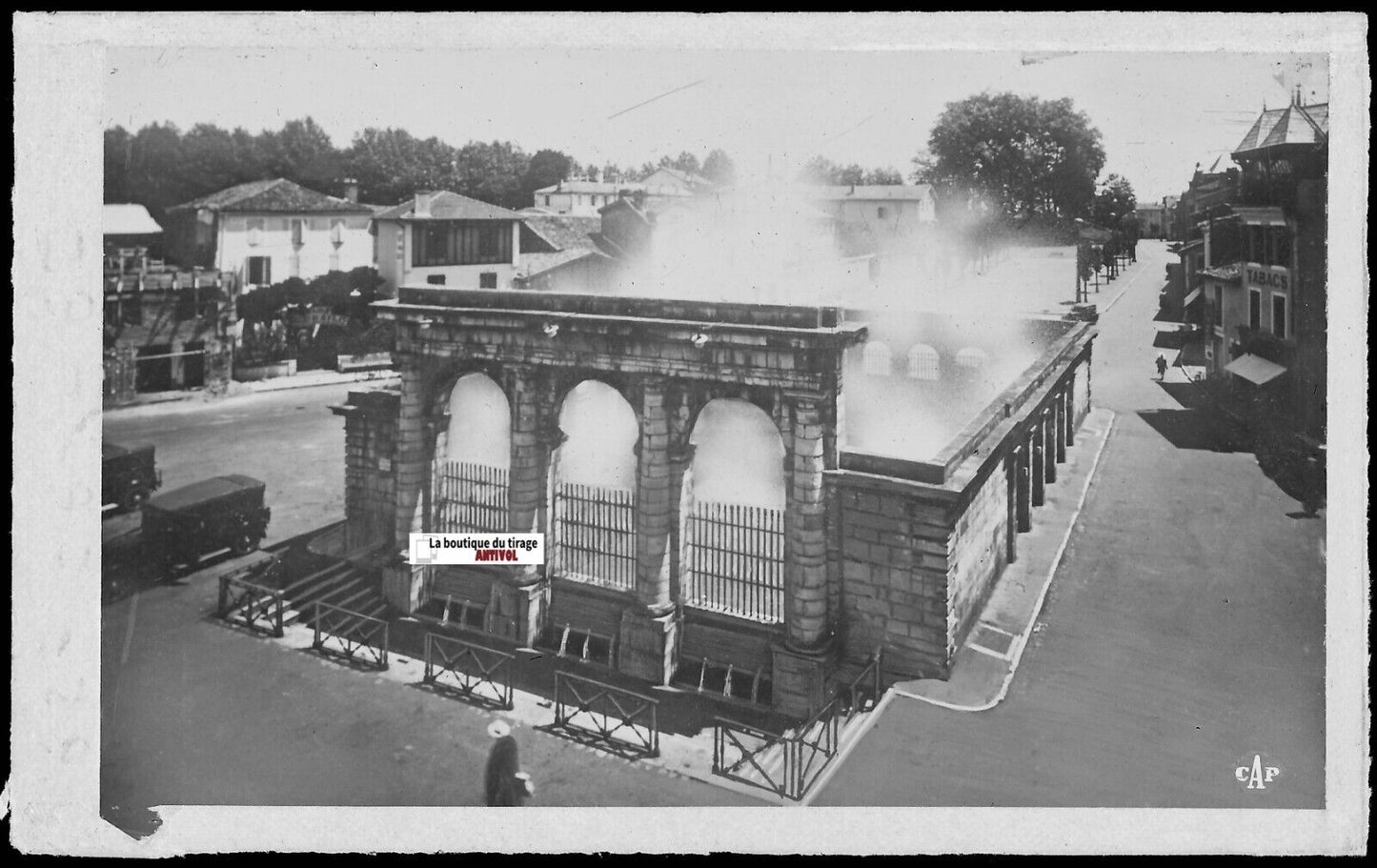 Plaque verre photo ancienne négatif noir & blanc 9x14 cm, Dax, fontaine chaude