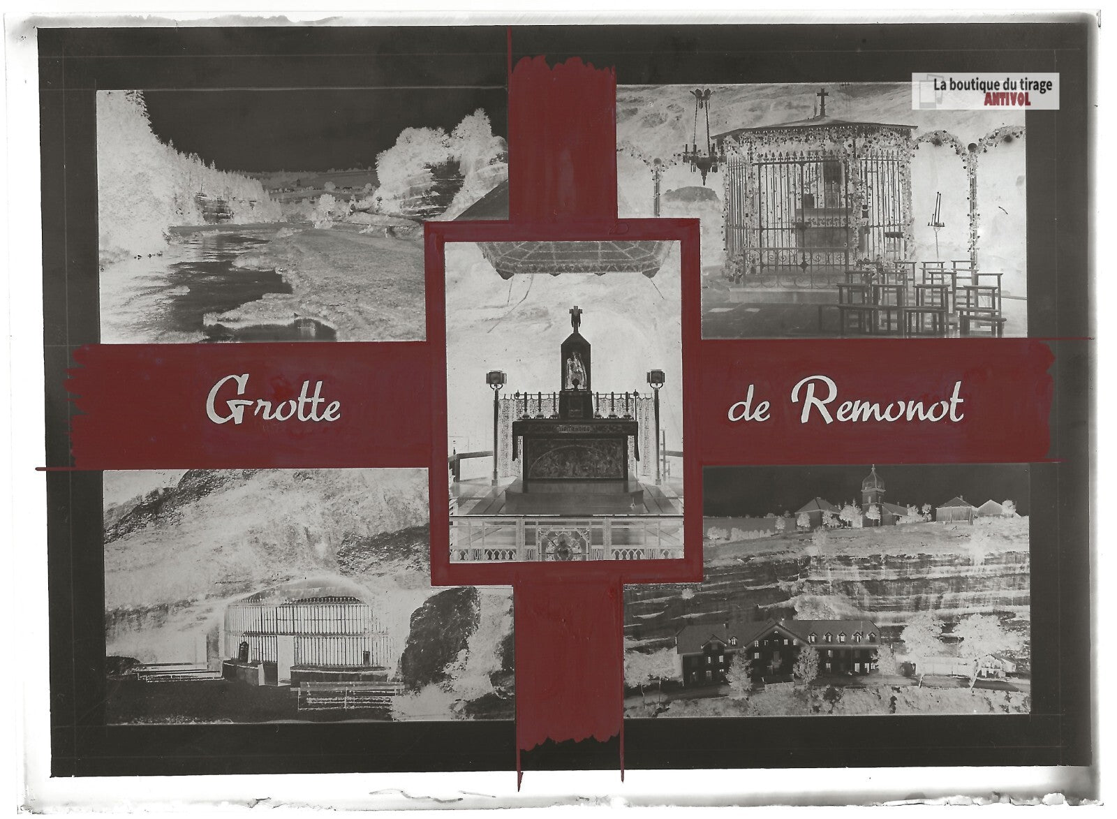 Plaque verre photo ancienne négatif noir et blanc 13x18 cm grotte Remonot Combes