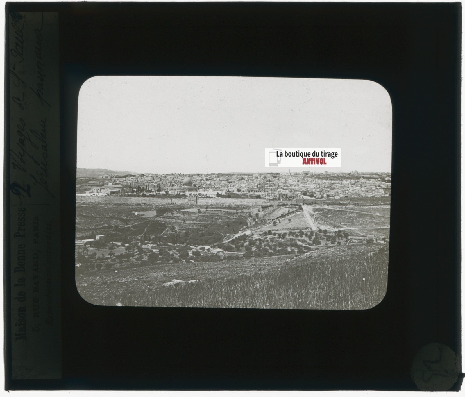 Jérusalem, paysage, photo plaque verre, noir & blanc, positif 8,5x10 cm