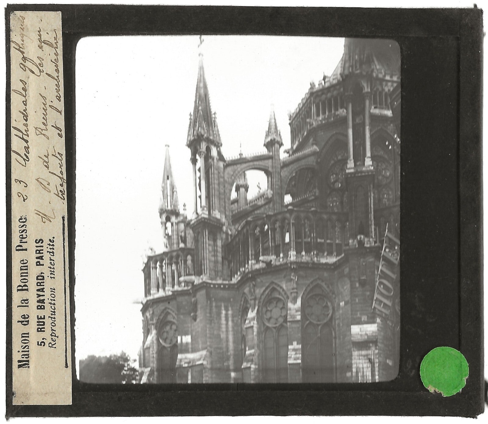 Cathédrale Notre-Dame de Reims, photo plaque de verre, positif 8,5x10 cm